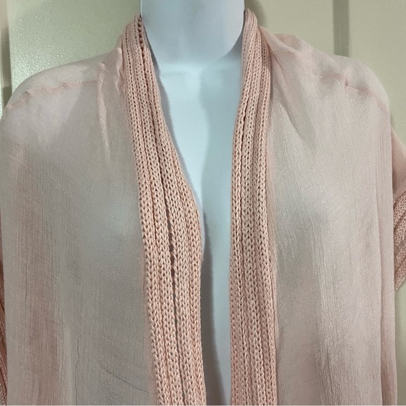 Peach Pink Cardigan Shawl Crochet Tassel Fringe Boho Sleeveless Size S/M - Picture 3 of 11